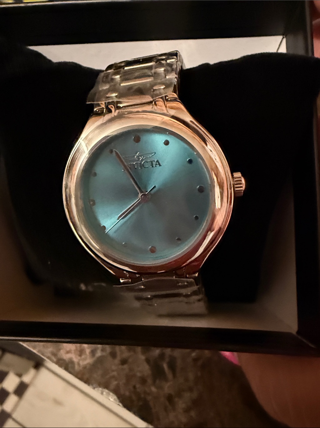 Invicta Rose Gold-Tone Watch With Teal Dial
